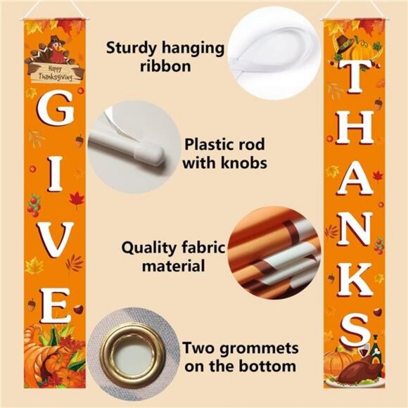 GIVE THANKS Banner Porch Door Sign Autumn Fall Welcome Banner For Indoor Outdoor - Picture 5 of 8